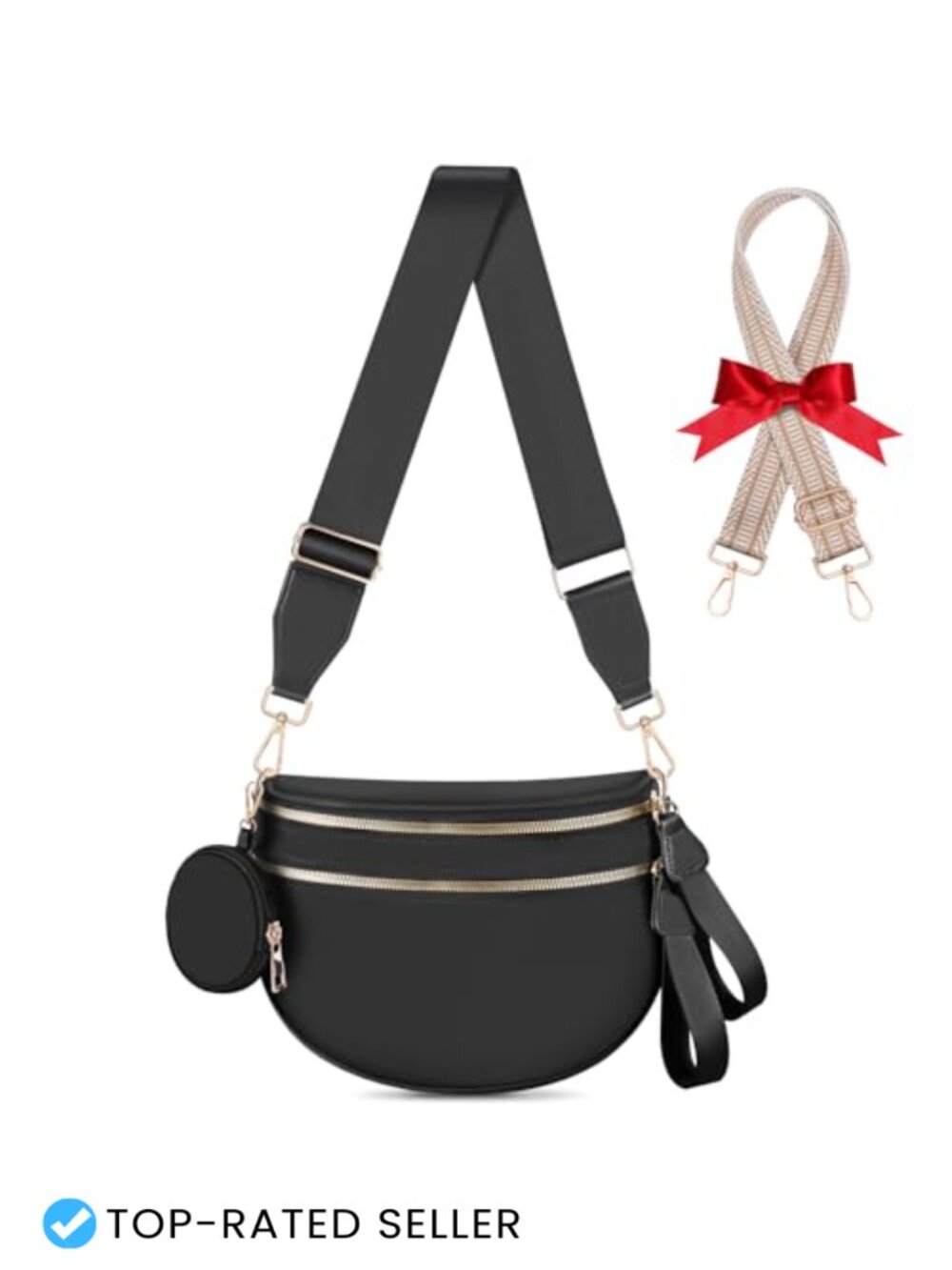 Nylon Crossbody Bag Large Checkered Fanny Pack with Extra Strap